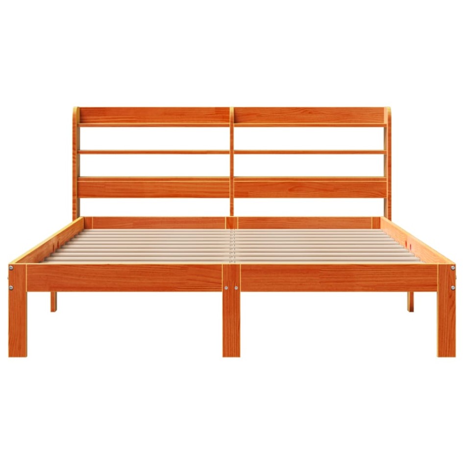 Cama sin colchón madera maciza de pino marrón cera 140x190