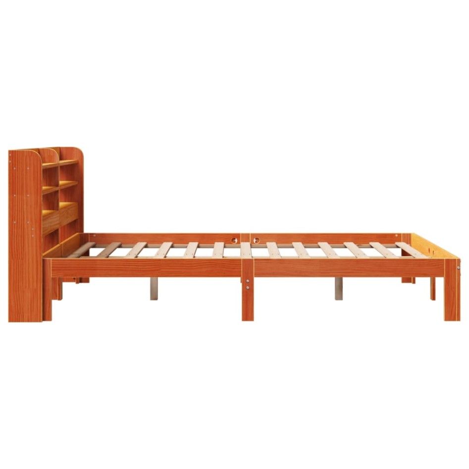 Cama sin colchón madera maciza de pino marrón cera 140x190