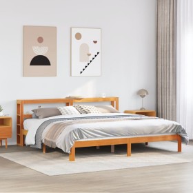 Cama sin colchón madera maciza de pino marrón cera 180x200
