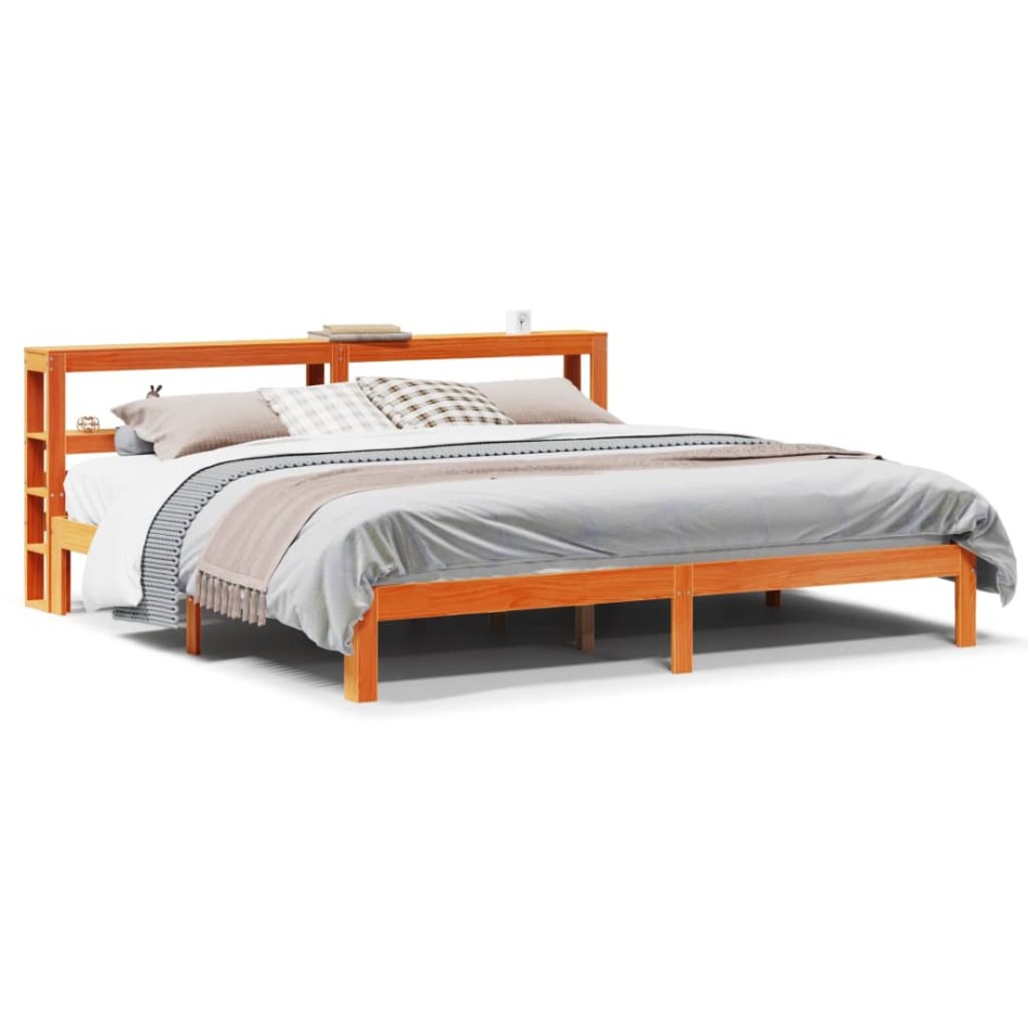 Cama sin colchón madera maciza de pino marrón cera 180x200