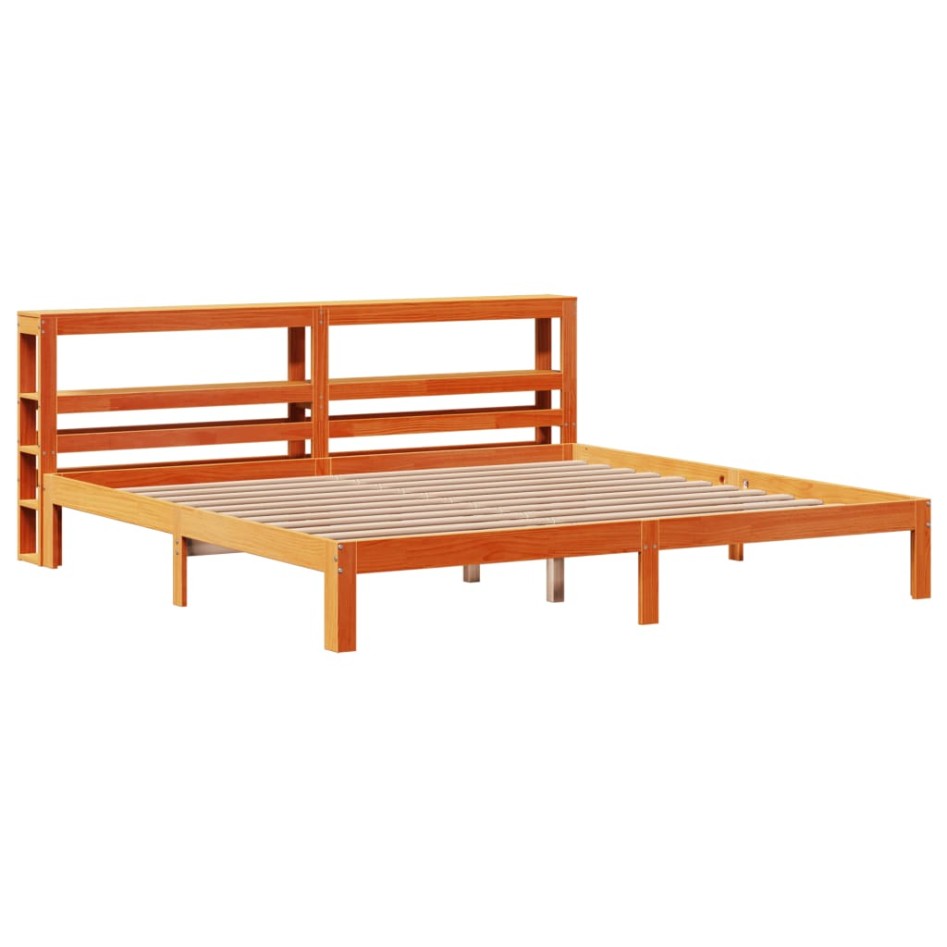 Cama sin colchón madera maciza de pino marrón cera 180x200