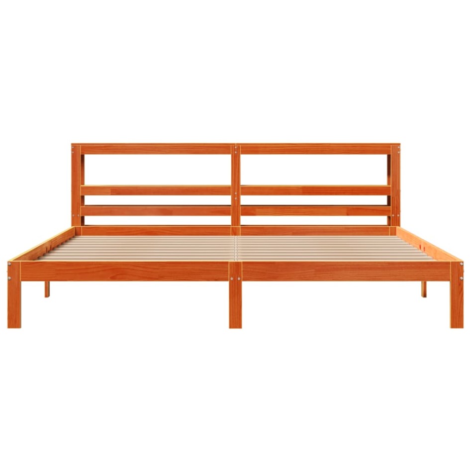 Cama sin colchón madera maciza de pino marrón cera 180x200