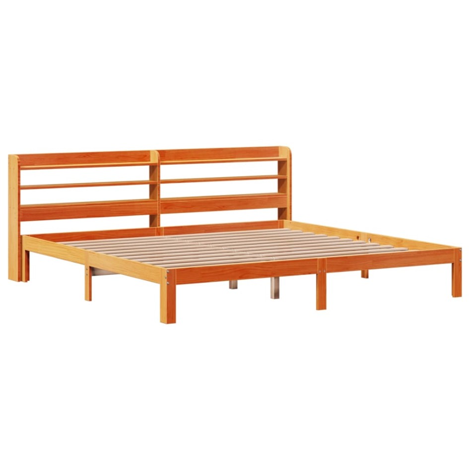 Cama sin colchón madera maciza de pino marrón cera 180x200