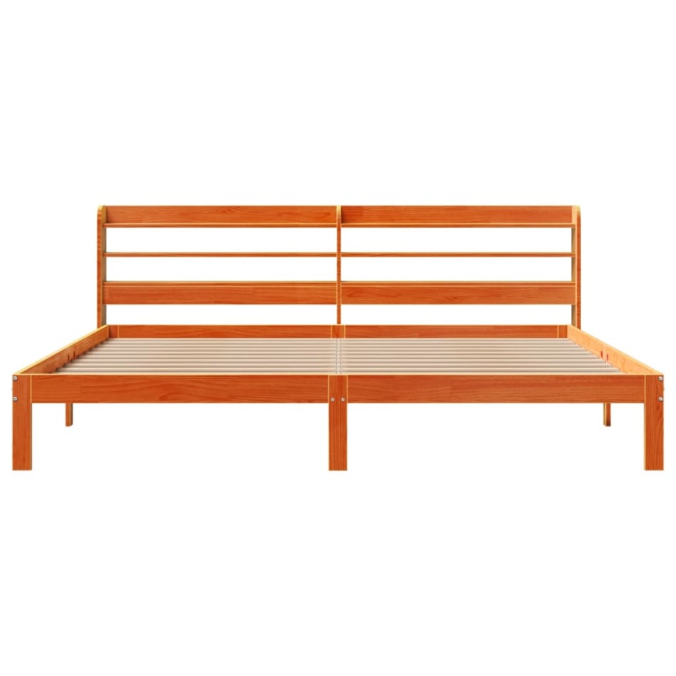 Cama sin colchón madera maciza de pino marrón cera 180x200