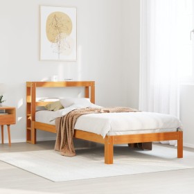 Cama sin colchón madera maciza de pino marrón cera 100x200