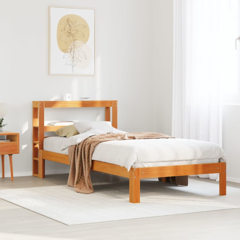 Cama sin colchón madera maciza de pino marrón cera 100x200