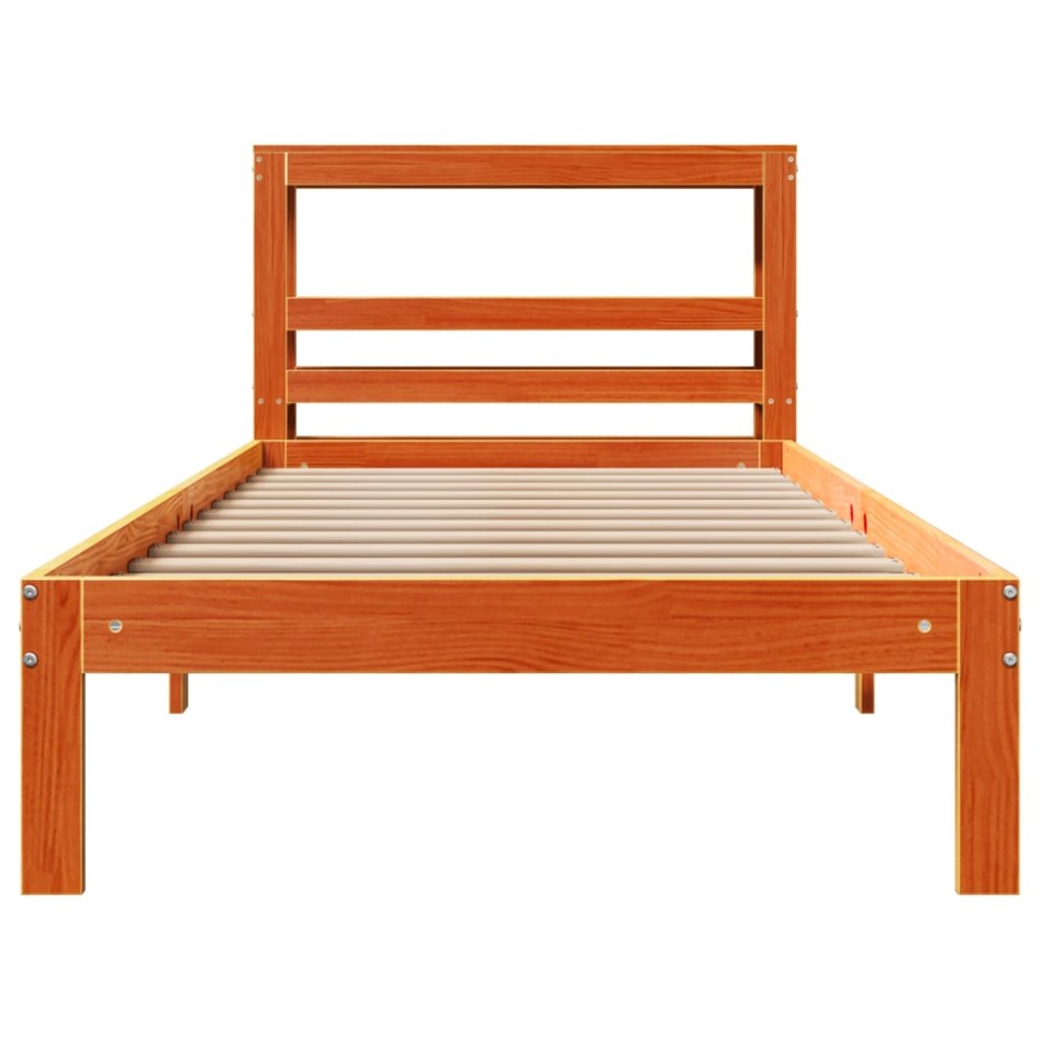 Cama sin colchón madera maciza de pino marrón cera 100x200
