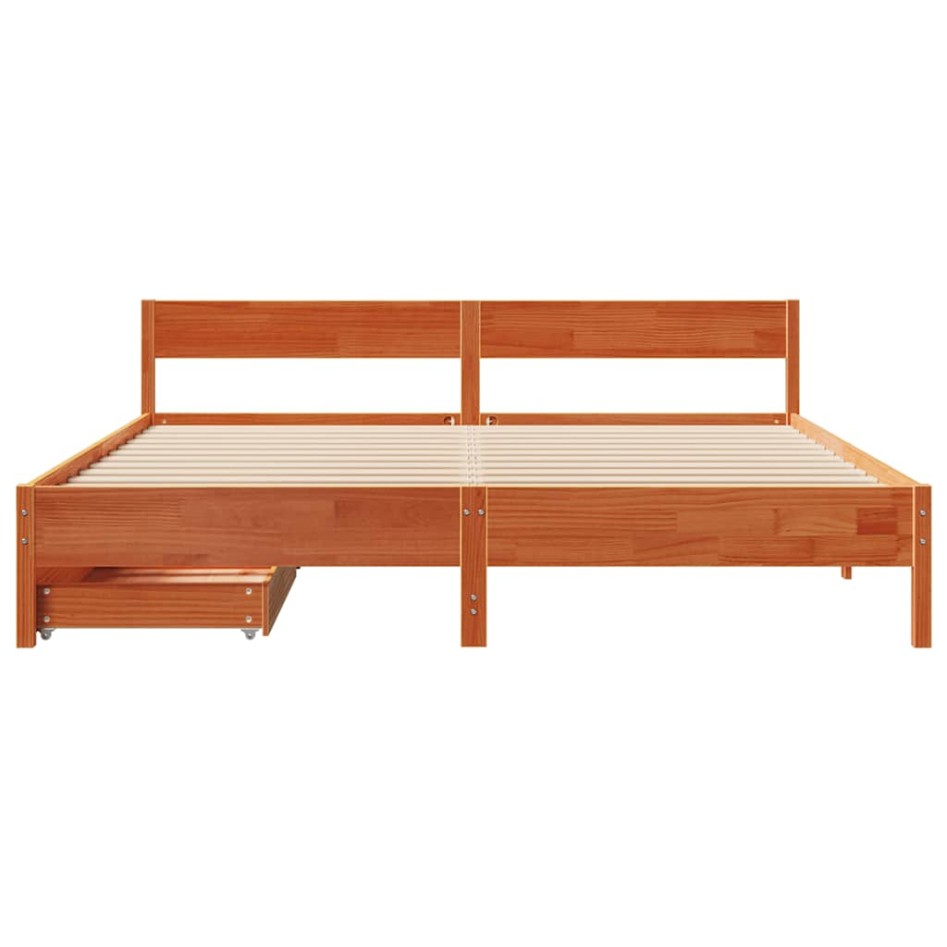 Cama sin colchón madera maciza de pino marrón cera 180x200