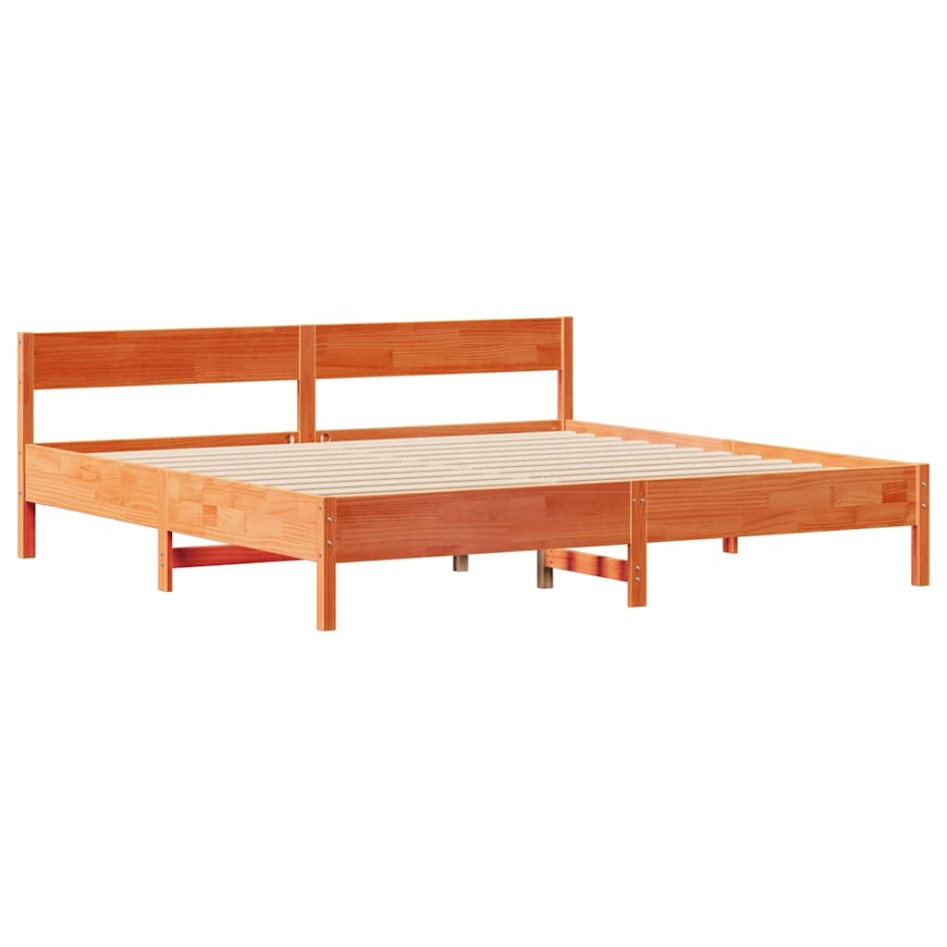 Cama sin colchón madera maciza de pino marrón cera 180x200