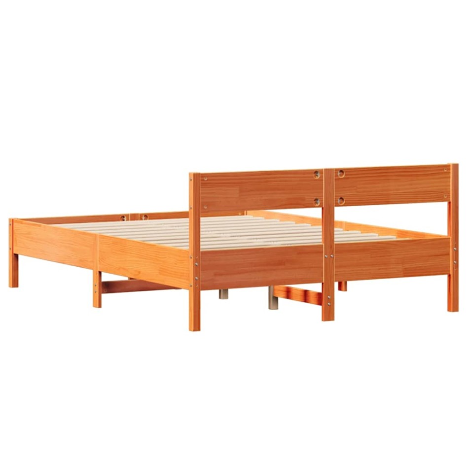 Cama sin colchón madera maciza de pino marrón cera 140x190