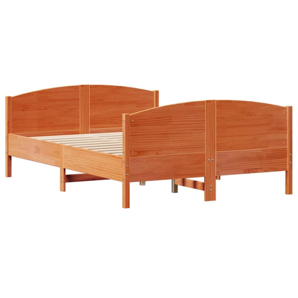 Cama sin colchón madera maciza de pino marrón cera 140x190