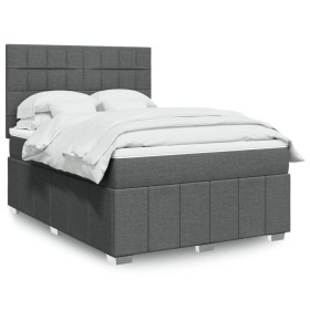 Cama box spring con colchón tela gris oscuro 140x190