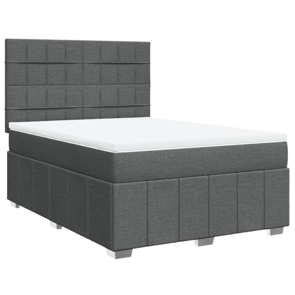 Cama box spring con colchón tela gris oscuro 140x190