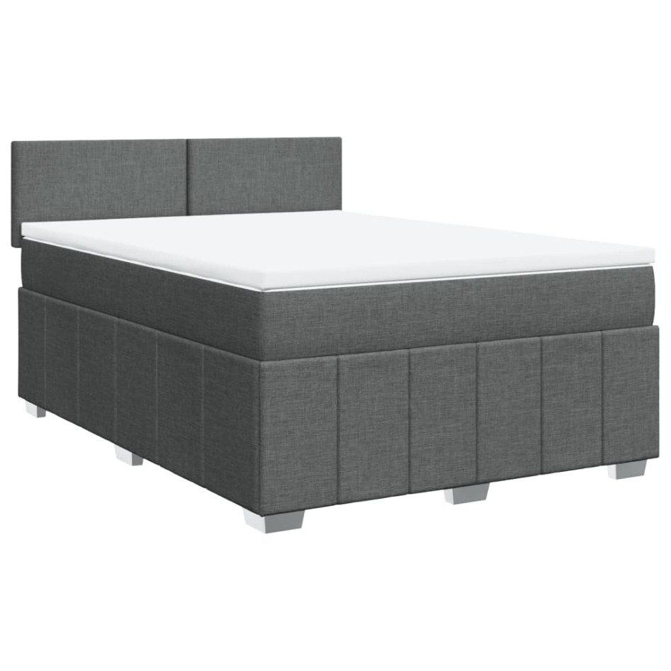 Cama box spring con colchón tela gris oscuro 140x200