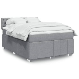 Cama box spring con colchón tela gris claro 140x190