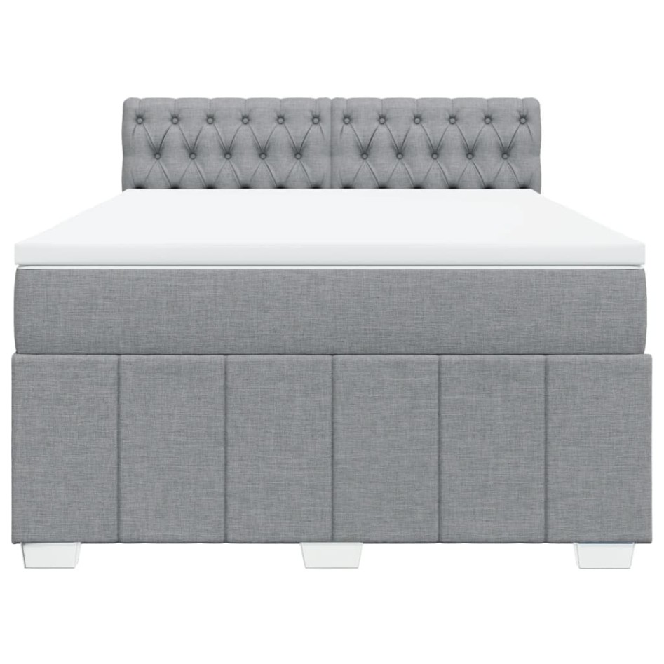 Cama box spring con colchón tela gris claro 140x190