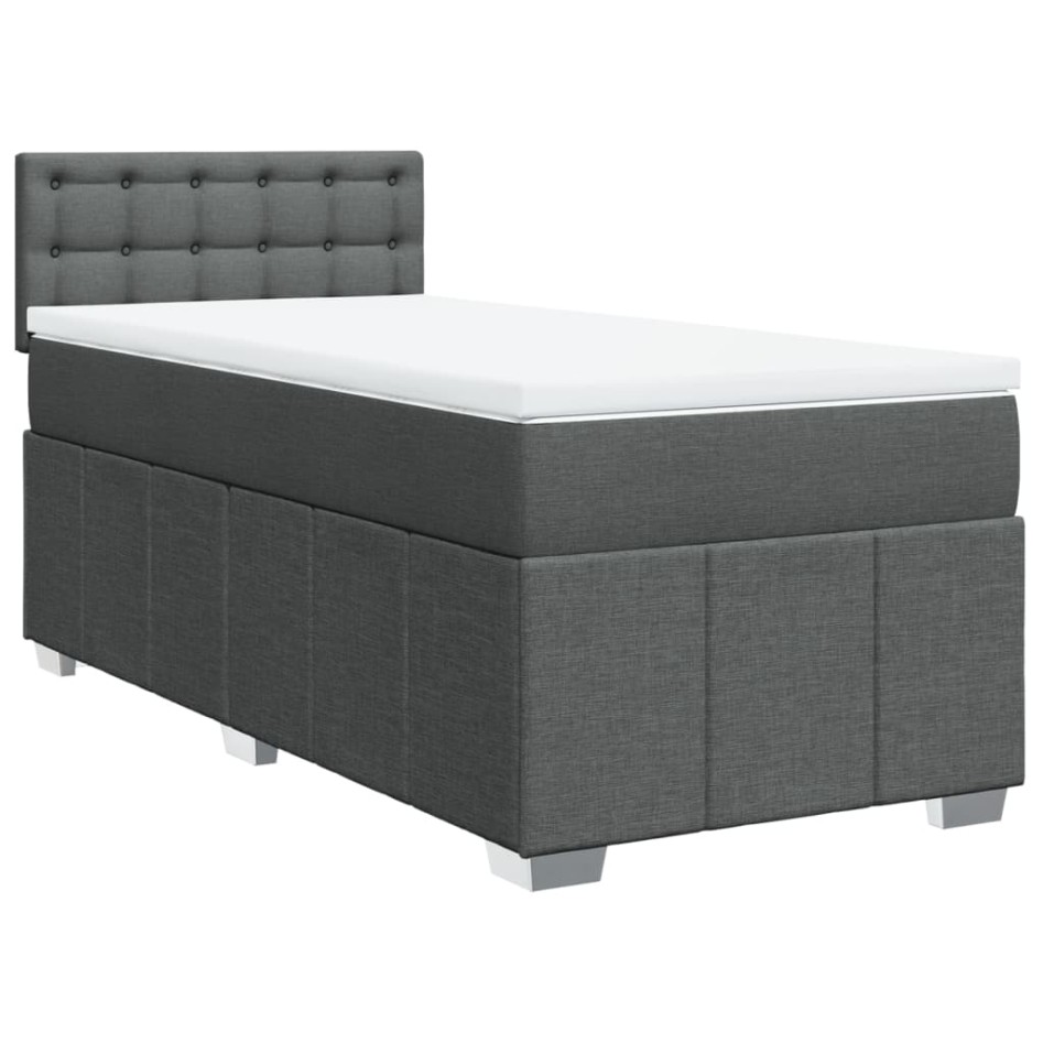 Cama box spring con colchón tela gris oscuro 100x200