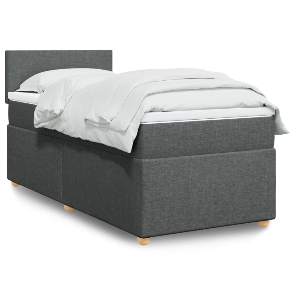 Cama box spring individual con colchón tela gris
