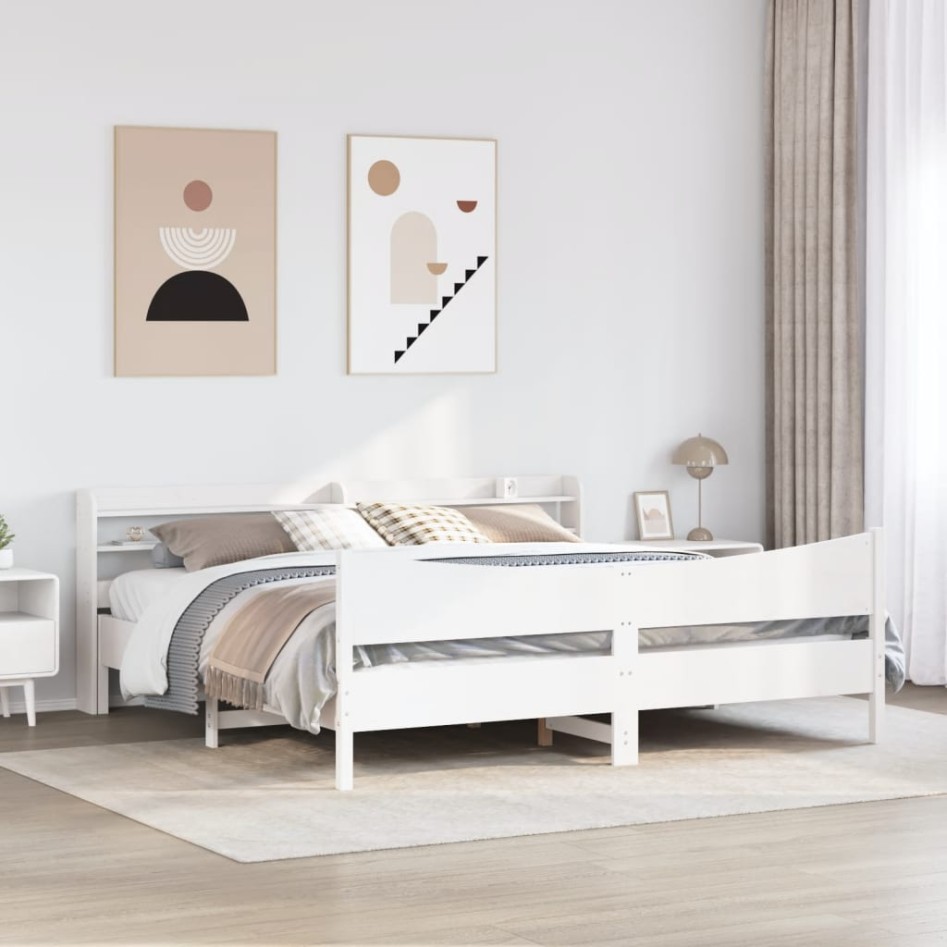 Estructura de cama con cabecero madera de pino blanco