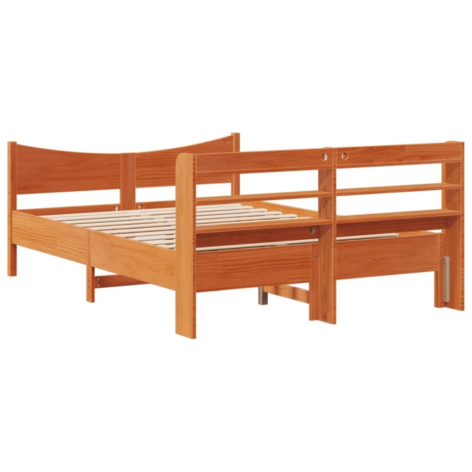 Estructura cama con cabecero madera pino marrón cera 140x200