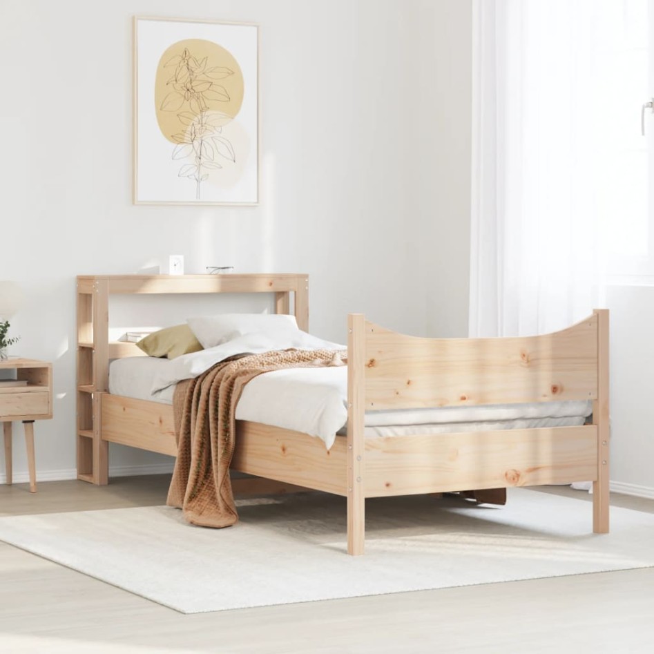 Estructura de cama con cabecero madera maciza pino 75x190