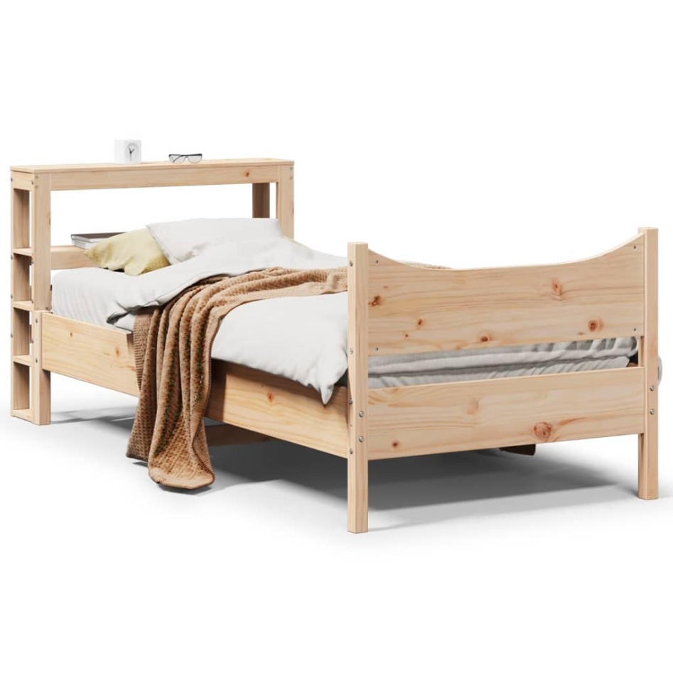 Estructura de cama con cabecero madera maciza de pino 90x200