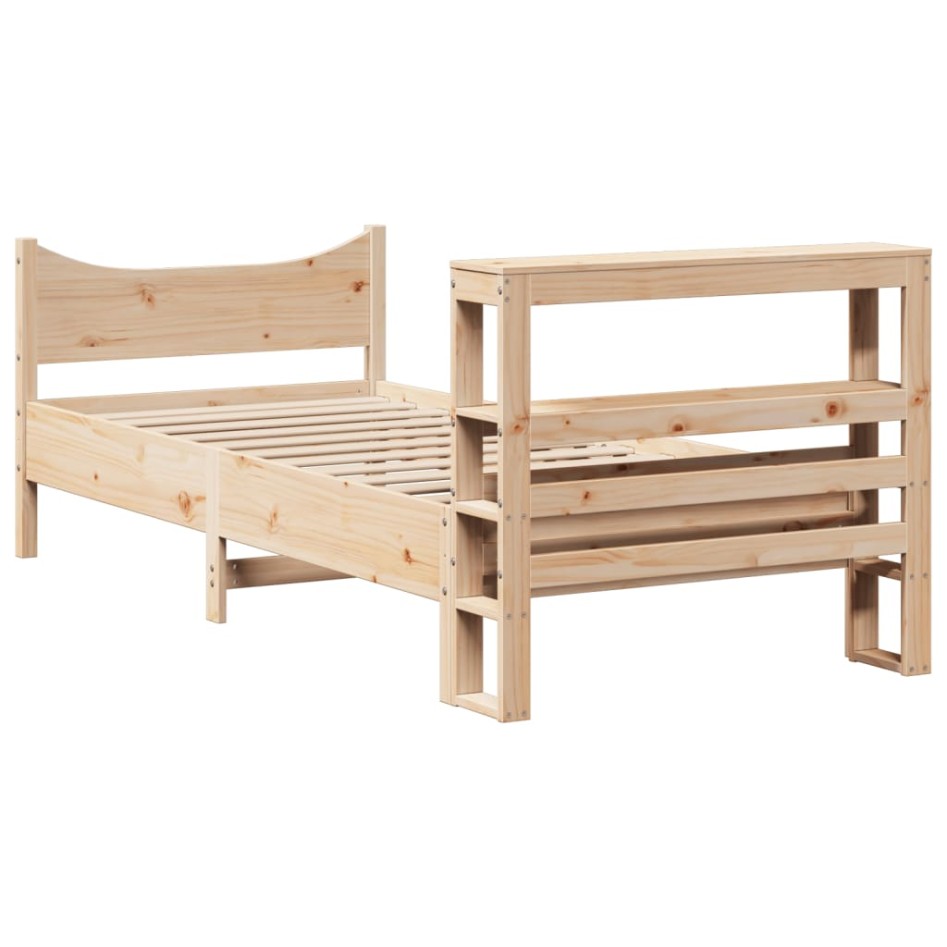 Estructura de cama con cabecero madera maciza de pino 90x200