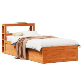 Estructura cama con cabecero madera pino marrón cera 90x190
