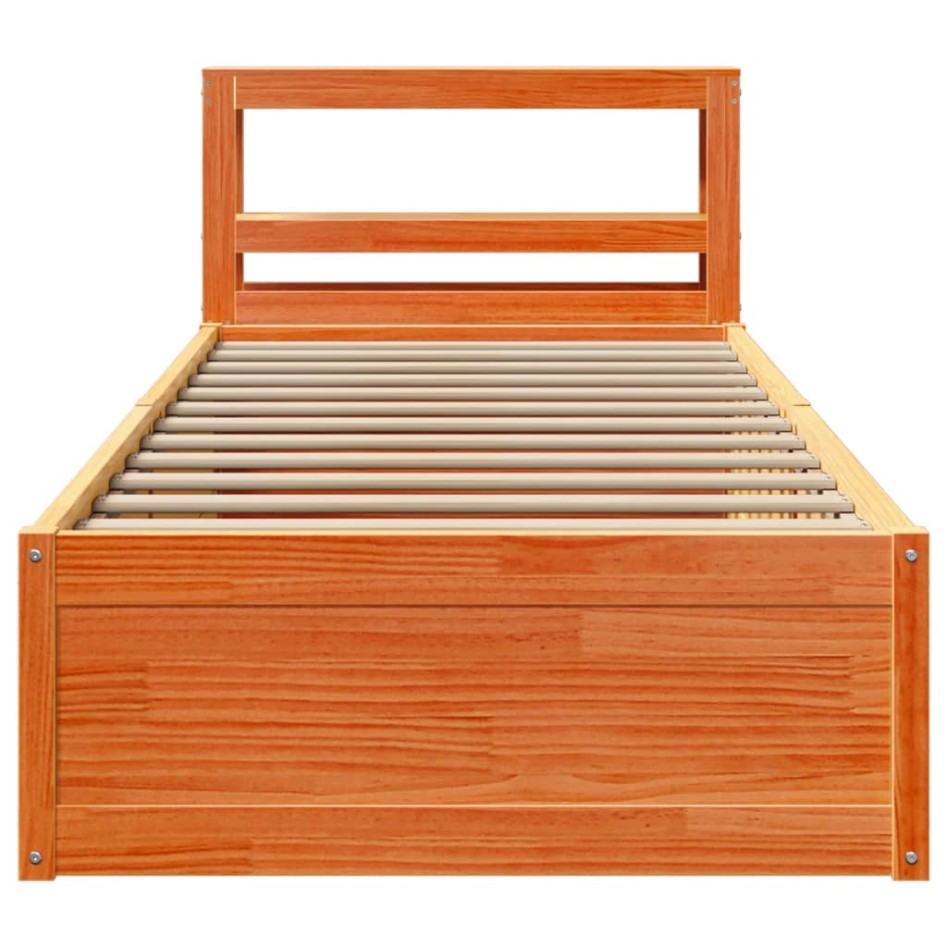 Estructura cama con cabecero madera pino marrón cera 90x190