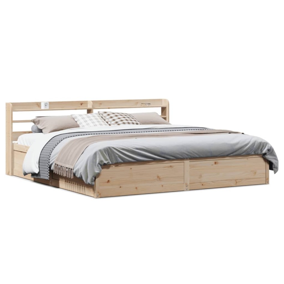 Estructura de cama con cabecero madera maciza de pino