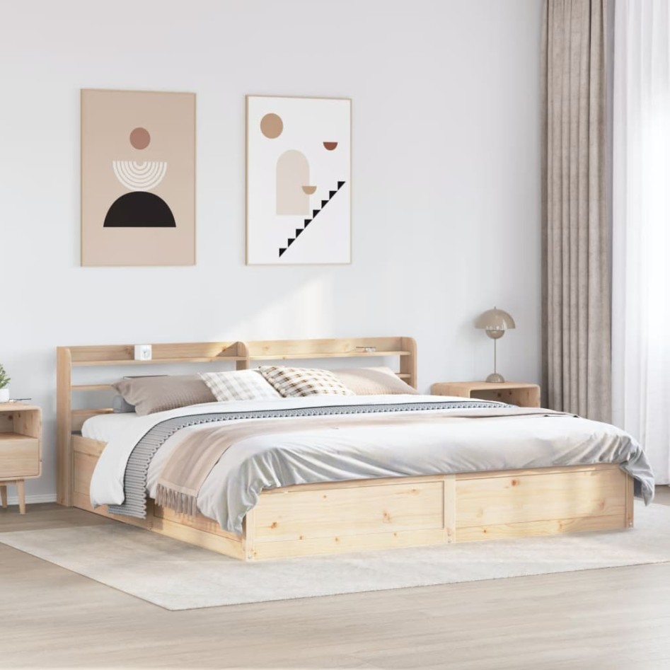 Estructura de cama con cabecero madera maciza de pino