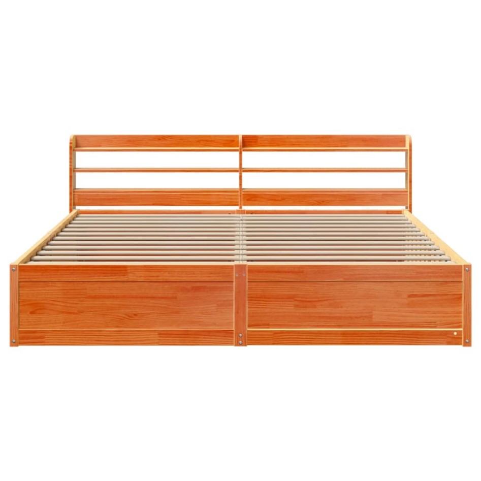 Estructura cama con cabecero madera pino marrón cera 200x200