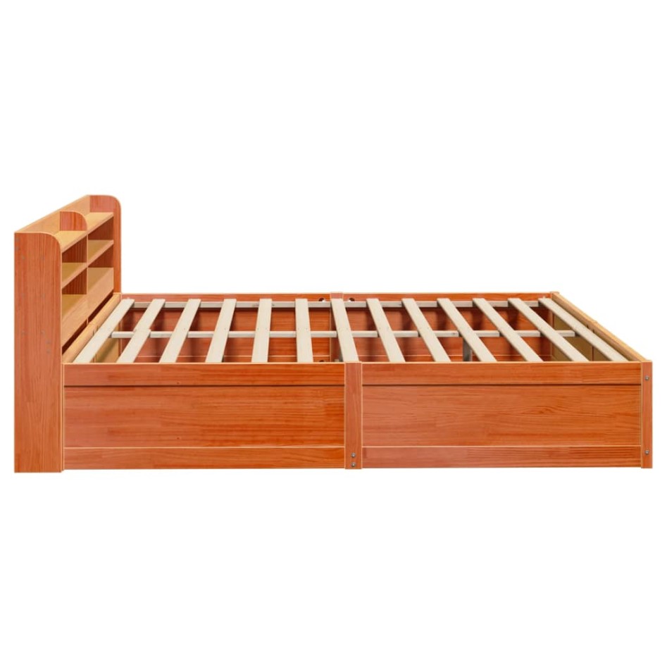 Estructura cama con cabecero madera pino marrón cera 200x200