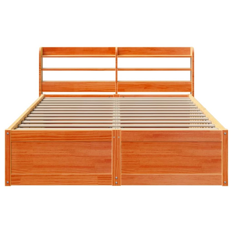 Estructura cama con cabecero madera pino marrón cera 120x190