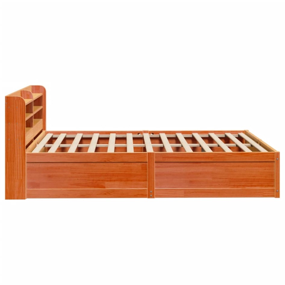 Estructura cama con cabecero madera pino marrón cera 120x190