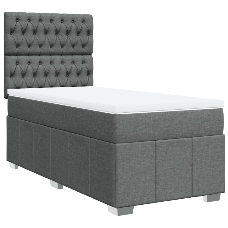 Cama box spring con colchón tela gris oscuro 80x200