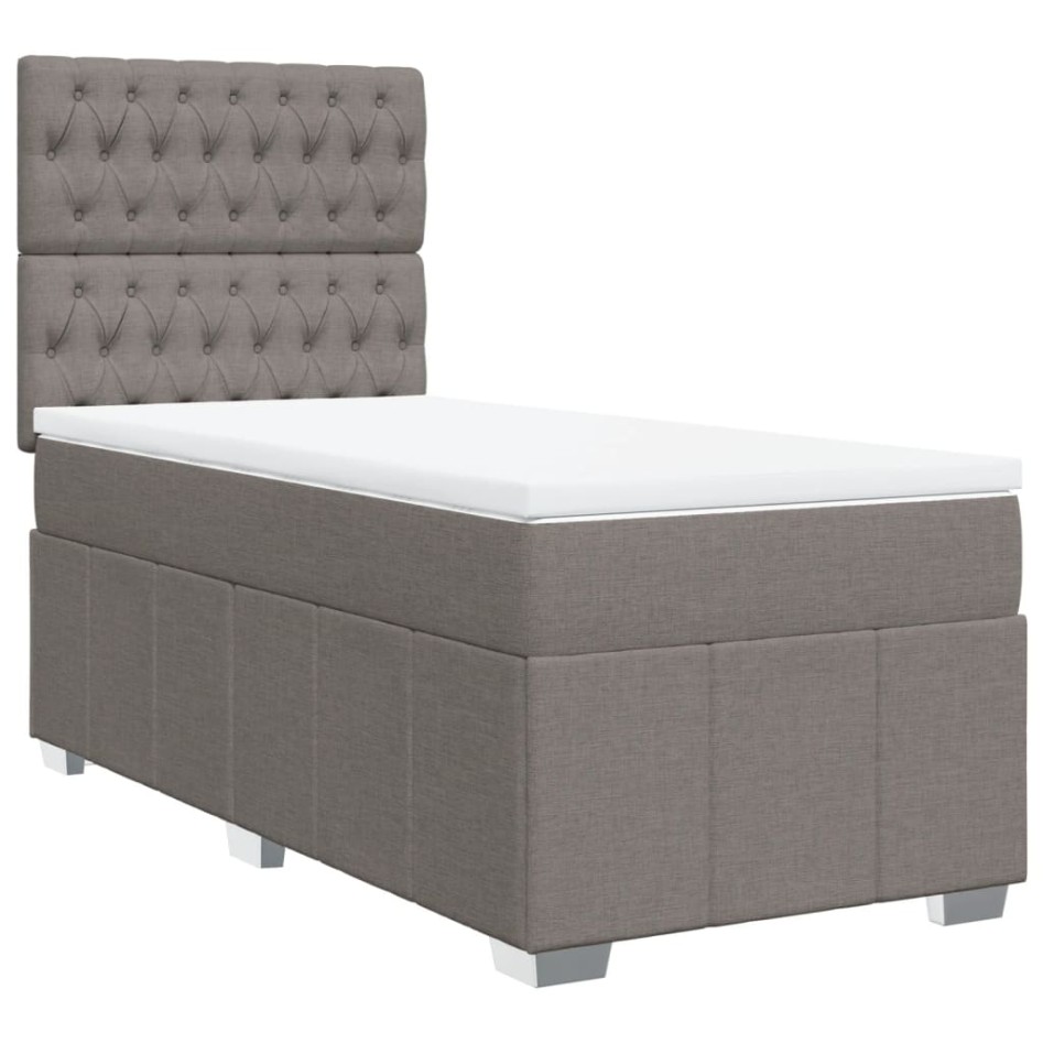 Cama box spring con colchón tela gris taupe 90x190