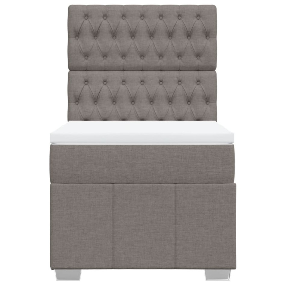 Cama box spring con colchón tela gris taupe 90x190
