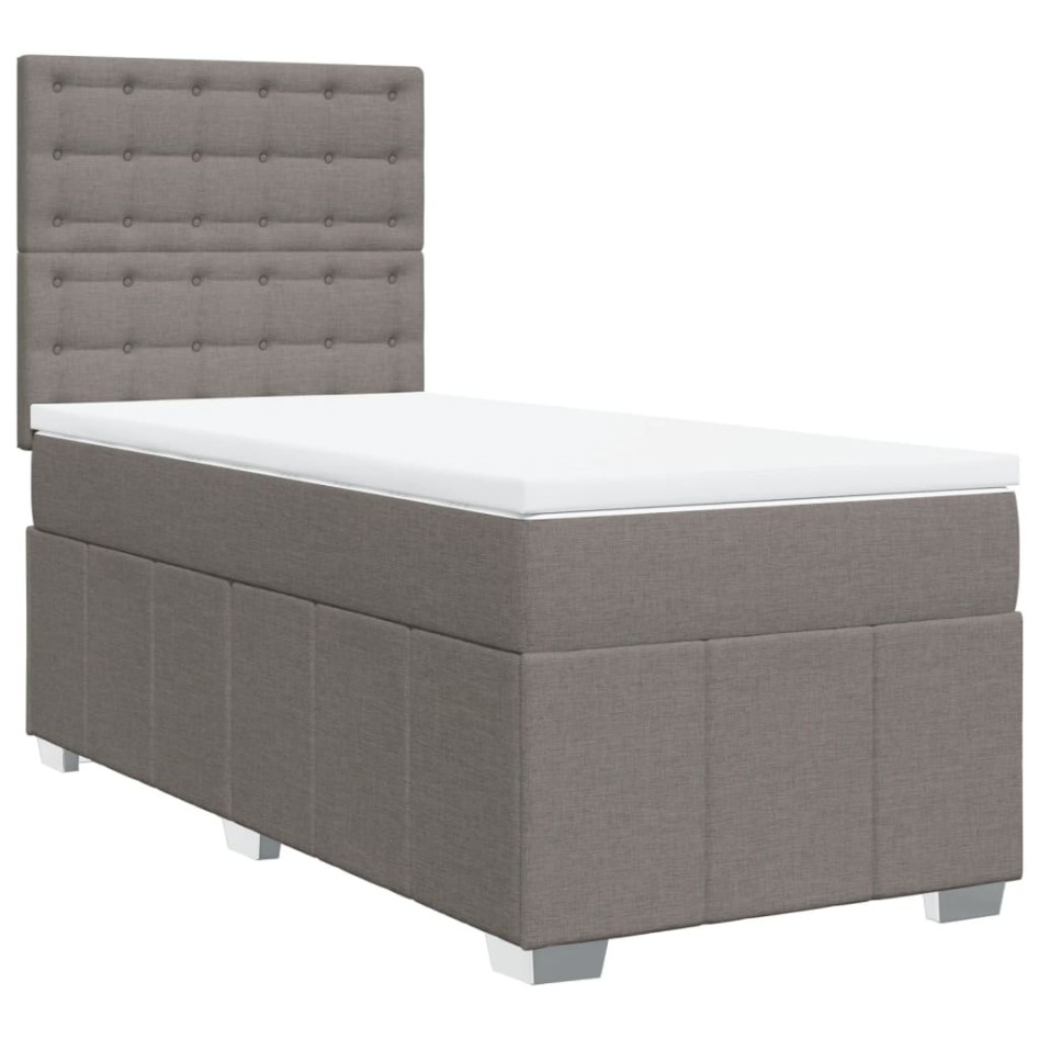 Cama box spring con colchón tela gris taupe 90x190