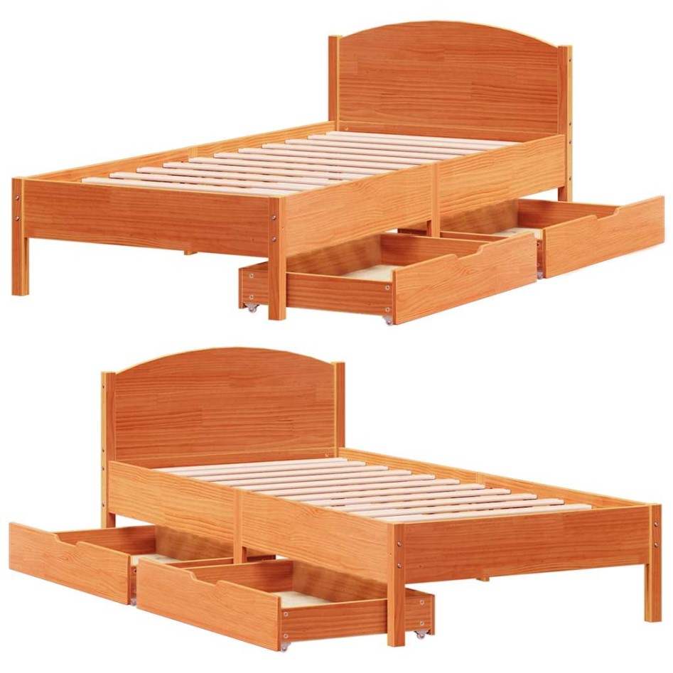 Cama sin colchón madera maciza de pino marrón cera 100x200