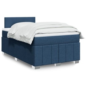 Cama box spring con colchón tela azul 120x190