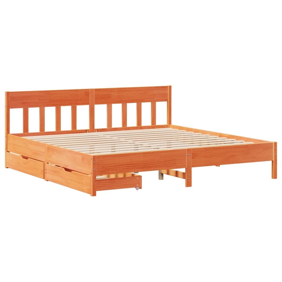 Cama sin colchón madera maciza de pino marrón cera 180x200