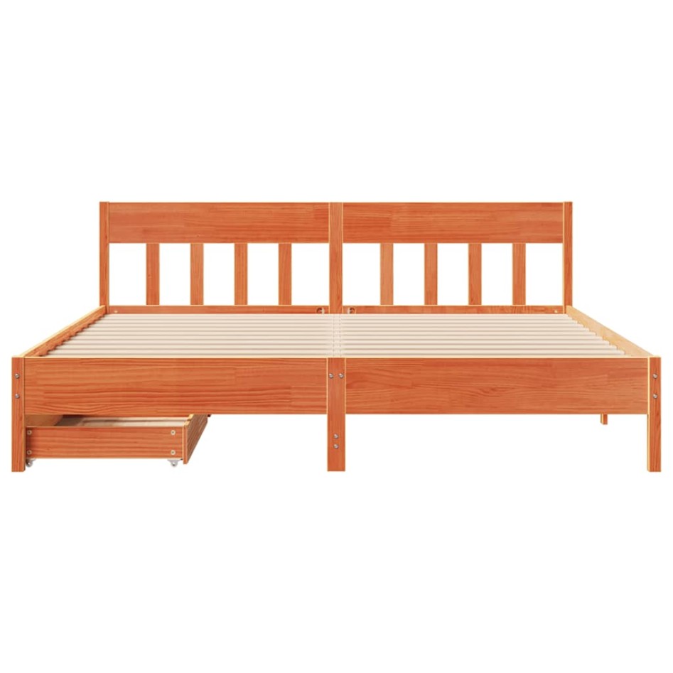 Cama sin colchón madera maciza de pino marrón cera 180x200