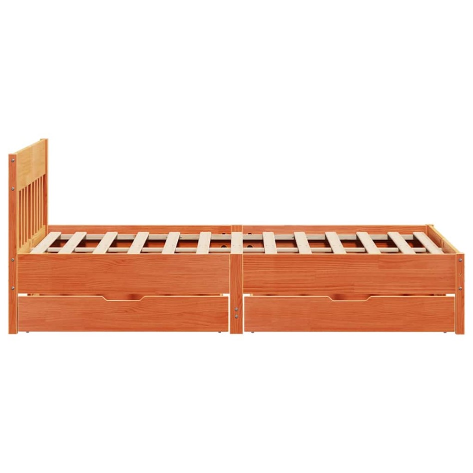 Cama sin colchón madera maciza pino marrón cera 150x200