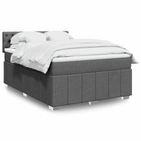 Cama box spring con colchón tela gris oscuro 140x200