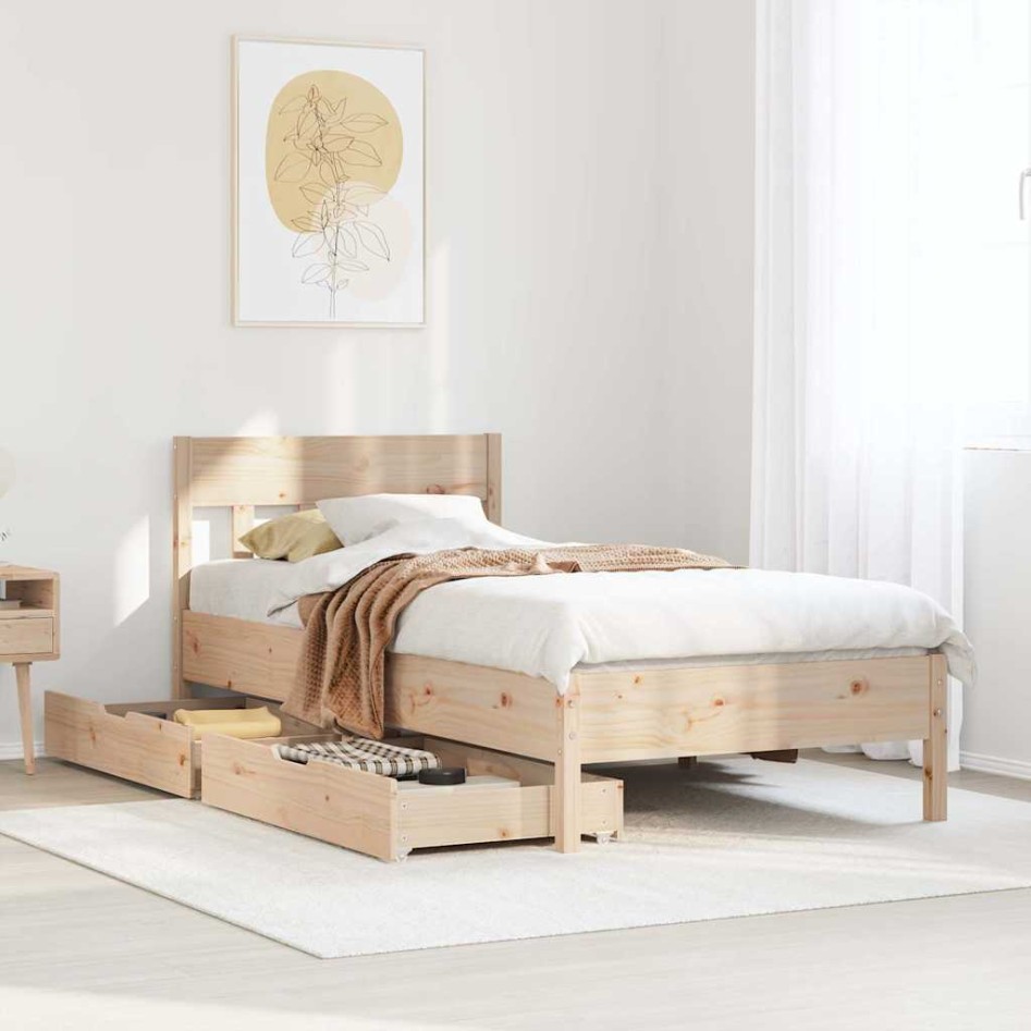Estructura de cama sin colchón madera maciza pino 75x190