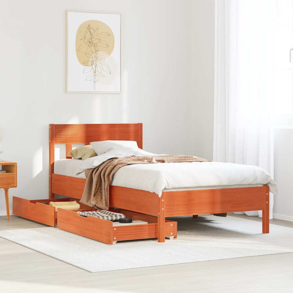 Estructura de cama sin colchón madera maciza marrón 75x190