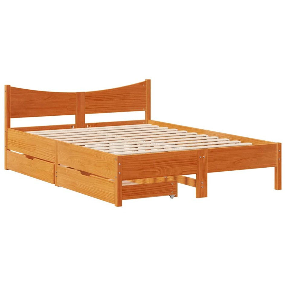 Estructura cama con cajones madera pino marrón cera 160x200