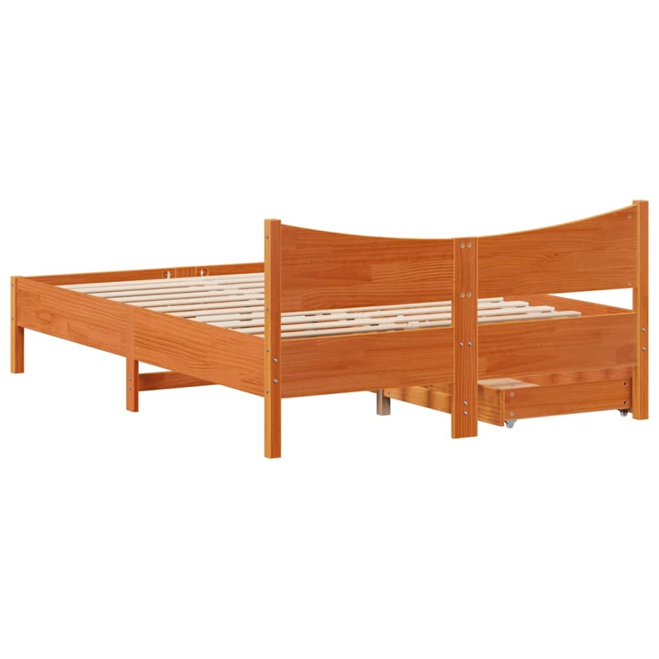 Estructura cama con cajones madera pino marrón cera 160x200