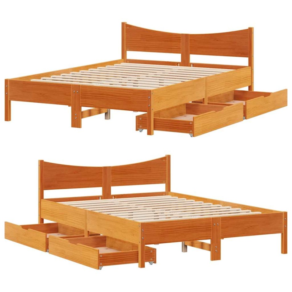 Estructura cama con cajones madera pino marrón cera 160x200